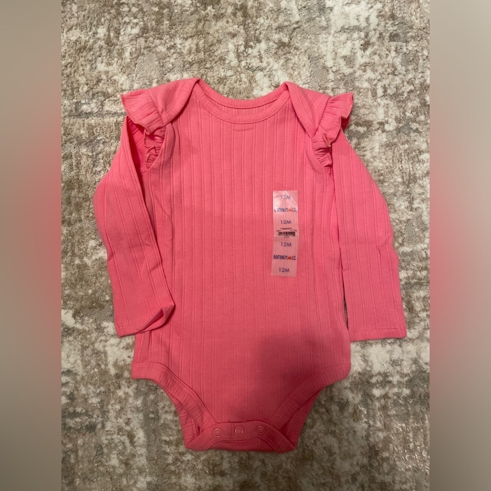 Garanimals Pink Ruffled Long Sleeve Baby Onesie size 12M-NWT